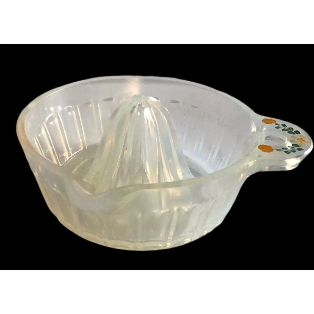 FRY Opalescent Swirled Glass Ribbed Citrus Reamer Juicer Hand Painted Handle Vtg